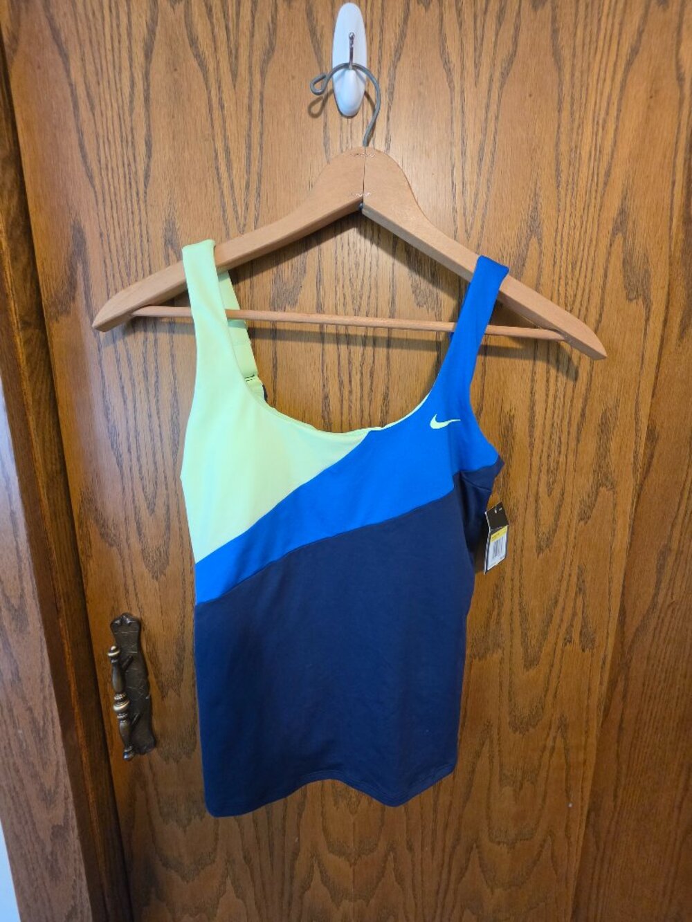 Nike Swim Colorblock Scoop Neck Tankini Swim Top Green Blue Navy Small NWT